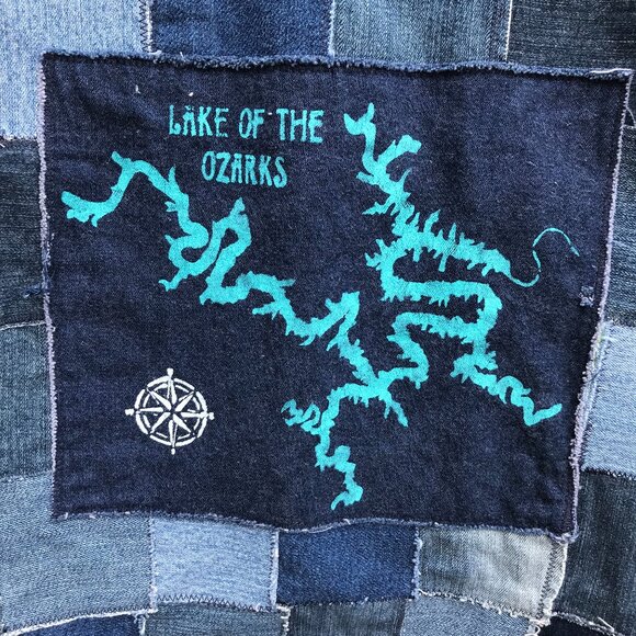 Lake of Ozarks Patchwork Jean Jacket, Small: Upcycled Handmade LOZ Lake Shirt - Picture 8 of 10